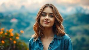 womensway 141 Fiatal nő mosolyog a természetben, fontos életértékekkel