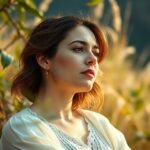 Egy nő gondolkodó arckifejezése a természetben