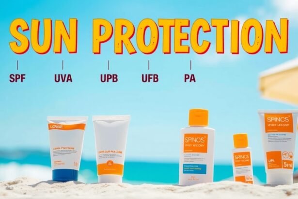 Fényvédő termékek a napsütésben, SPF, UVA, UVB, PA jelzésekkel