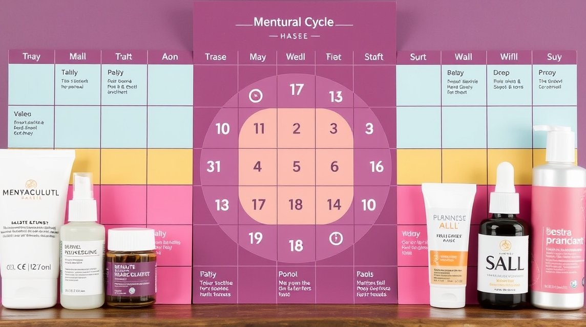 Menstruációs ciklus ábrázolása szépségápolási termékekkel.