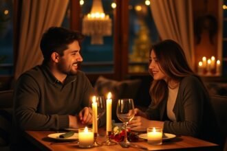 Romantikus vacsora gyertyafénynél egy pár számára