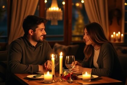 Romantikus vacsora gyertyafénynél egy pár számára