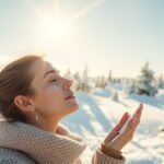 Nő téli napfényben fényvédőt alkalmazva a bőr védelme érdekében.