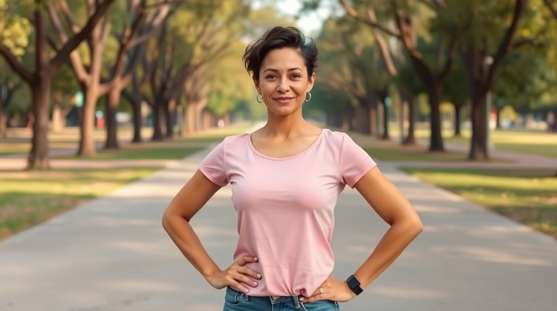 Magabiztos nő a parkban, a kapcsolatban való önállóságot képviseli.
