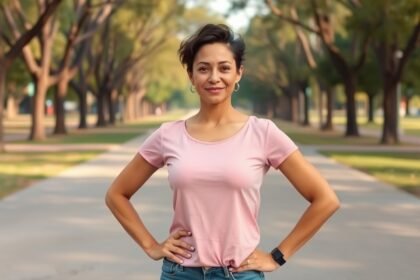 Magabiztos nő a parkban, a kapcsolatban való önállóságot képviseli.