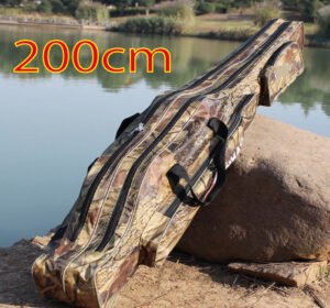 Könnyű hordozású botzsák horgászathoz, 200 cm-es méretben, vízparton.