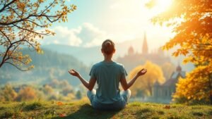 Meditáló nő természetben pozitív gondolkodásért