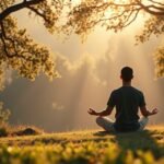 Meditáló férfi a természetben, belső harmónia keresése