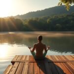 Meditáló személy a természetben, nyári lelki egyensúly technikákhoz.