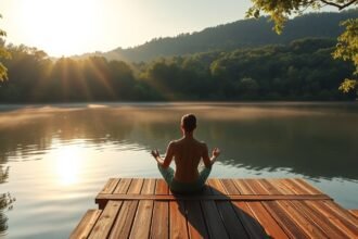 Meditáló személy a természetben, nyári lelki egyensúly technikákhoz.