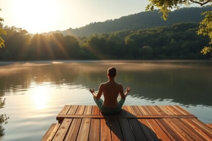 Meditáló személy a természetben, nyári lelki egyensúly technikákhoz.